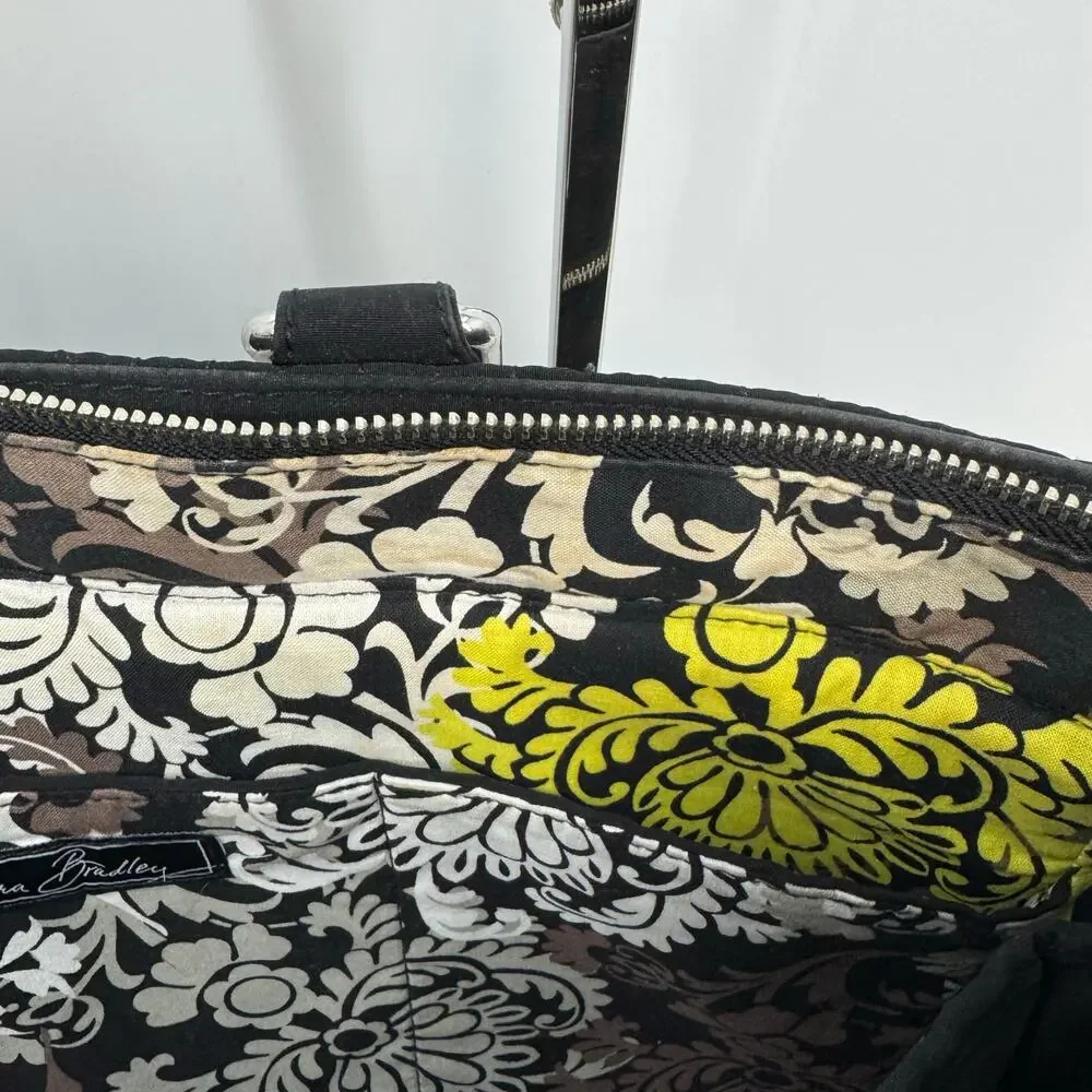 Vera Bradley Large Black Laptop Bag Briefcase Quilted Zip Travel Business Work - Picture 11 of 12